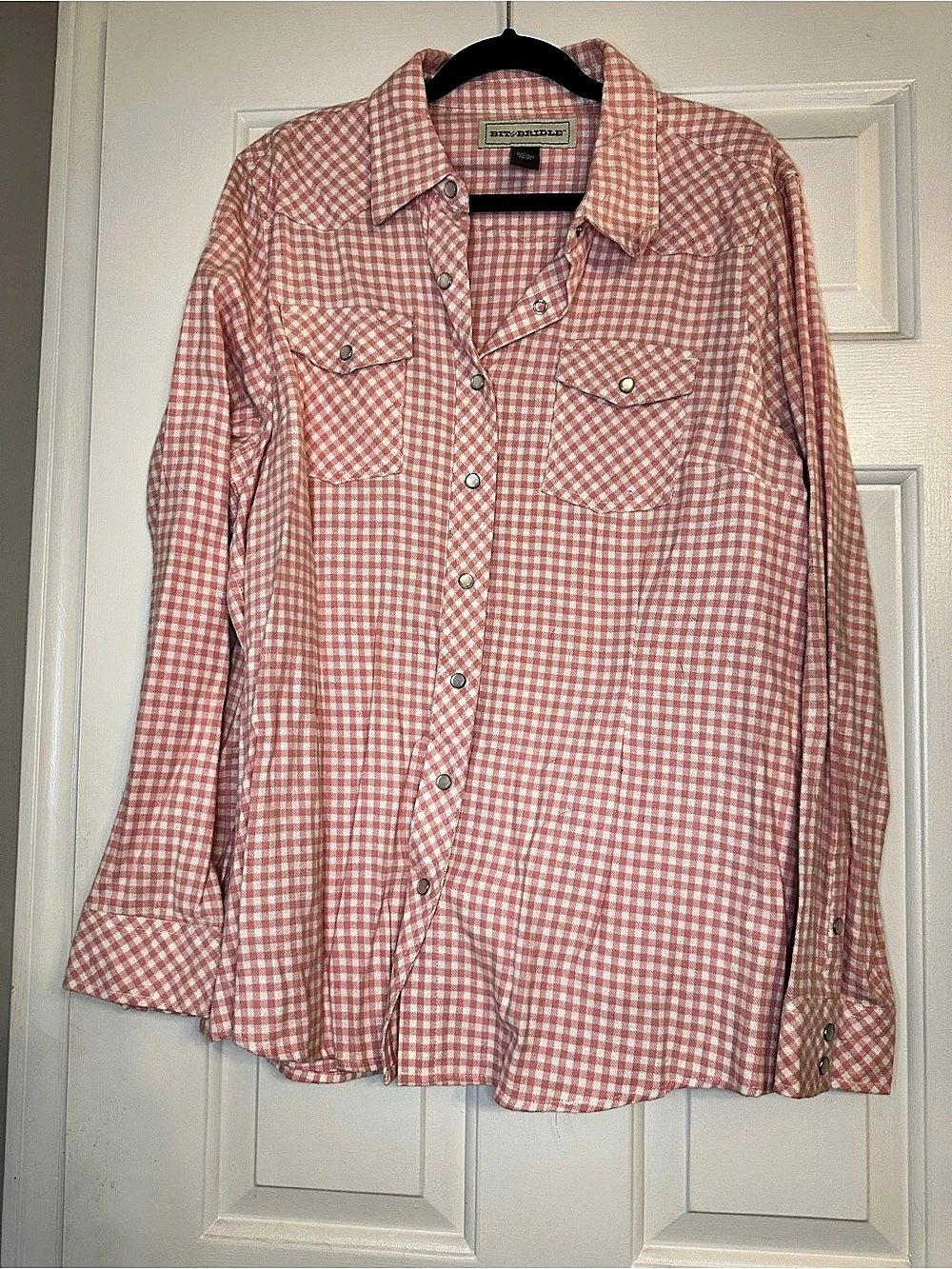 Bit & Bridle Gingham Button Down Shirt Pink & White XL